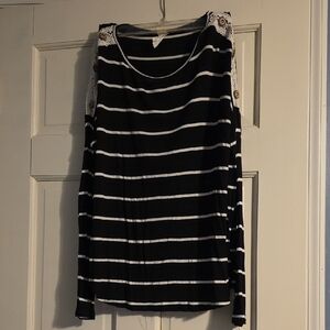 7th Ray Black and White Striped Long Sleeve Top